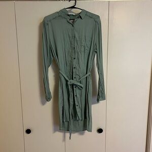 Green Button-Up Shirt Dress